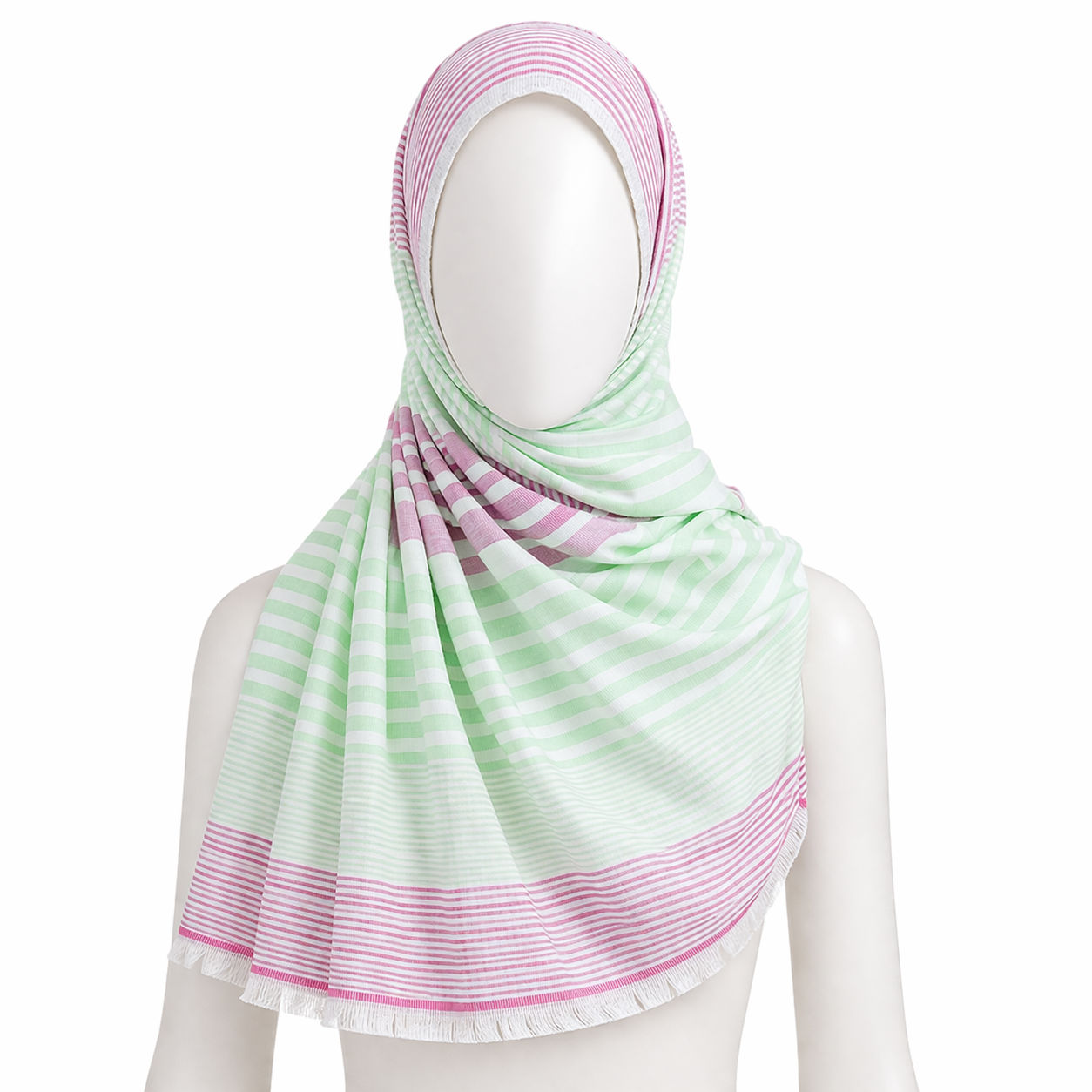 Classic Summer Scarf With Pink/Green Stripes